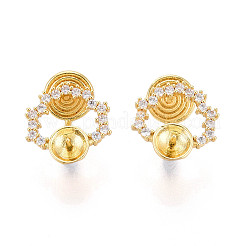 Brass Micro Pave Clear Cubic Zirconia Clip-on Earring Findings for Half Drilled Beads&nbsp;KK-T071-09G