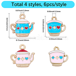 24個4スタイル亜鉛合金エナメルペンダント  ライトゴールド  ティーポット  ミックスカラー  15~17x14~18x3~3.5mm  穴：1.5~1.8mm  6 個/スタイル&nbsp;ENAM-SC0007-58