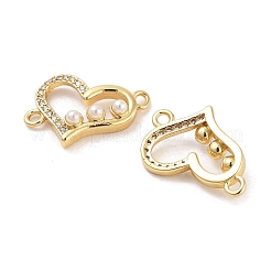 Rack Plating Brass Micro Pave Clear Cubic Zirconia Heart Connector Links&nbsp;KK-Z064-44G