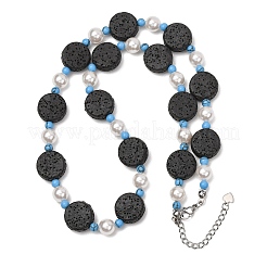 Dyed Natural Lava Rock & Round Synthetic Turquoise & Imitation Pearl Beaded Necklaces&nbsp;GG-CBA922D-07B