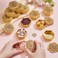 蓋付きPPプラスチック製小物収納ボックス26個  中空の花柄六角形ケース  ゴールド  6.3x7.15x3.4cm&nbsp;CON-UN0001-11B