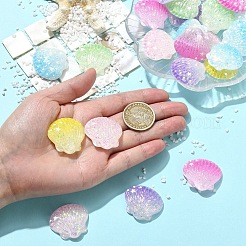 30 個 6 色のグラデーションカラー透明樹脂カボション  グリッターパウダー付き  シェル形状  ミックスカラー  32x30mm  5個/カラー&nbsp;RESI-YW0005-97