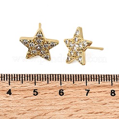 スター真鍮マイクロパヴェクリアキュービックジルコニアスタッドピアス  パヴェクラスターイヤリング  ラックめっき  長持ちメッキ  鉛フリー＆カドミウムフリー  18KGP本金メッキ  14.5x15.5mm&nbsp;EJEW-K276-13G
