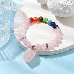 Raw Rough Natural Rose Quartz Charm Bracelets&nbsp;BJEW-JB10298-02