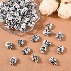 50個メッキアクリルビーズ  ABカラーメッキ  スカル  ホワイト  23x17x15mm  穴：3.8mm&nbsp;PACR-YW0001-36