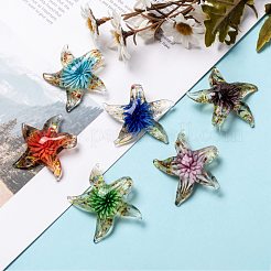 手作りランプワークペンダント  ヒトデ/海星  ミックスカラー  42x47x13mm  穴：7mm  12個/箱&nbsp;LAMP-S072-B