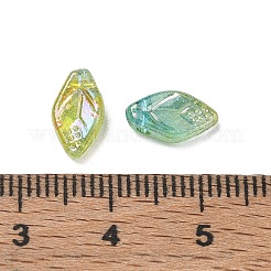 UVメッキ透明アクリルビーズ  虹色の  葉  グリッターパウダー付き  薄緑  10.5x6x3mm  穴：1.5mm&nbsp;AC-CBA81FF-08B