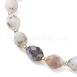 Oval Natural Flower Opal & Electroplate Non-magnetic Synthetic Hematite Beads Stretch Bracelets for Women&nbsp;BJEW-JB13653