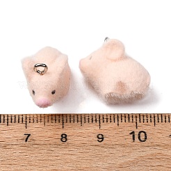 不透明樹脂のペンダント  豚のチャーム  プラチナ鉄ループ付き  ミスティローズ  18x12x19.5mm  穴：2mm&nbsp;FIND-P035-15P