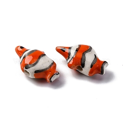 手作りの陶器ビーズ  手描きの陶器ビーズ  魚  レッドオレンジ  21~21.5x12.5~13x7.5~8mm  穴：1.8mm&nbsp;PORC-R002-02F