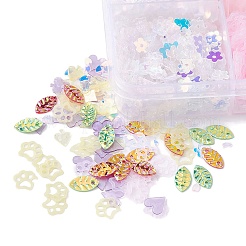 62g 12 スタイル プラスチック スパンコール ビーズ  縫製工芸品の装飾  足跡/花/イチゴ  ミックスカラー  3~7x2~8.5x0.2~0.6mm  12スタイル/ボックス&nbsp;PVC-YW0001-01