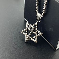 スタイリッシュな304ステンレススチールのクロススターオブダビデペンダントパンクヒップホップネックレス  ステンレス鋼色&nbsp;ZA2727