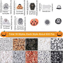 115g 10種類のハロウィーンテーマの手作りポリマー粘土カボション  混合図形  4~8x3.5~7x0.3~1mm&nbsp;CLAY-SC0002-02