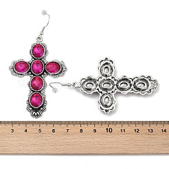 女性用合金ガラスダングルイヤリング  クロス  紫色のメディア  82.5x44mm&nbsp;LS-EJEW-U053-03AS-02