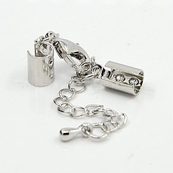真鍮アジャスターチェーン  コードエンドとカニカン付き  プラチナ  36mm  穴：4mm  コー​​ド終了：10x5mm  穴：4mm&nbsp;KK-K003-P-NR