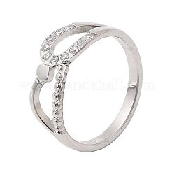 304 Stainless Steel Micro Pave Cubic Zirconia Finger Rings for Women&nbsp;RJEW-A104-01P