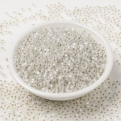 MIYUKIラウンドロカイユビーズ  日本製シードビーズ  （rr1901)セミフロストシルバーラインクリスタル  8/0  3mm  穴：1mm  約422~455PCS /ボトル  10 G /ボトル&nbsp;SEED-JP0009-RR1901