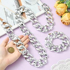 2個 2スタイル アクリル キューバンリンクチェーン ネックレス & ブレスレット ジュエリーセット  銀  10-5/8インチ（27cm）  35.43インチ（90cm）  1個/スタイル&nbsp;SJEW-SP0001-01P