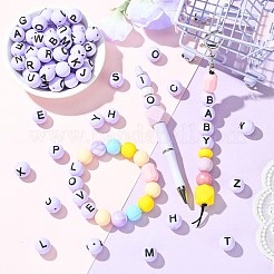 104 個 26 スタイルのシリコーンビーズ  アルファベットa～zの丸  ライラック  15mm  穴：2mm&nbsp;SIL-SZ0003-40C