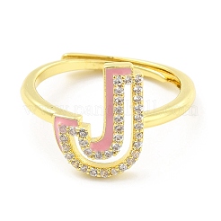 Mixed Color Enamel Initial Letter Adjustable Ring with Clear Cubic Zirconia&nbsp;RJEW-P045-01G-J