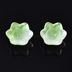 透明なツートンカラーのスプレー塗装ガラスビーズ  花  緑黄  7x11.5x11.5mm  穴：1.2mm&nbsp;GLAA-Q089-002B-010