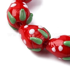 手作りランプワークビーズ連売り  苺  レッド  14.5~15.5x12~13mm  穴：1.6mm  約19~20個/連  11.42''~11.81''（29~30センチメートル）&nbsp;LAMP-R109B-15A