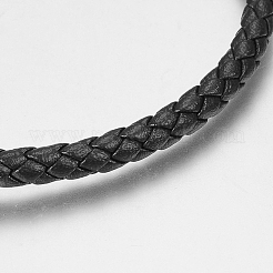 男性の編みこみの革コードブレスレット  304ステンレススチール留め具付き  ブラック  ゴールドカラー  7-7/8インチ（200mm）  5mm&nbsp;BJEW-P198-22-5mm-G