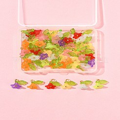 50個透明アクリルパーツ  ゴールデン真鍮パーツ  花  ミックスカラー  13mm  穴：2.5mm&nbsp;PALLOY-FS00043-06
