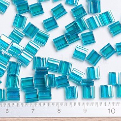 MIYUKIティラビーズ  日本製シードビーズ  2穴  （tl2458)透明ティールab  5x5x1.9mm  穴：0.8mm  約1180個/100g&nbsp;SEED-J020-TL2458