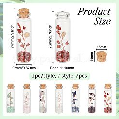 7Pcs 7 Style Natural Jade & Garnet & Lapis Lazuli & Quartz Crystal & Green Aventurine & Rose Quartz & Fluorite Chips Bonsai Tree in Column Glass Wish Bottles&nbsp;AJEW-OC0004-43