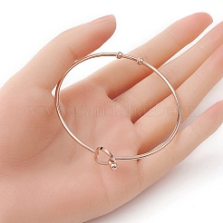 ステンレススチール製中空ハートバングル  女性用カクテルワイヤーラップバングル  ローズゴールド  内径：2-3/8インチ（6cm）&nbsp;BJEW-YW0001-08RG