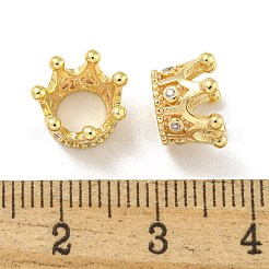 Crown Brass Cubic Zirconia European Beads&nbsp;KK-L075-019LG