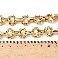 304ステンレススチール製ダブルリングリンクチェーンネックレス  イオンプレーティング（ip）  ゴールドカラー  17.87インチ（45.4cm）&nbsp;NJEW-S453-02P-A