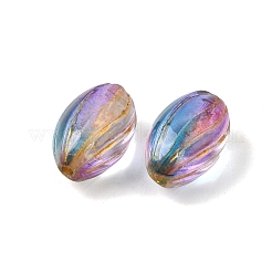 焼き付け塗料と金色の金属で覆われたガラスビーズ  オーバル  ミディアム蘭  14x9x8.5mm  穴：1.5mm&nbsp;GL-CBA1477-08C