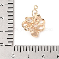 真鍮インレイ透明ガラスペンダント  花とケーキ  18KGP本金メッキ  22.3x17x5mm  穴：1.3mm&nbsp;KK-S388-30G