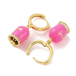 女性用ベル真鍮＆エナメルフープピアス  鉛フリー＆カドミウムフリー  18KGP本金メッキ  ミックスカラー  30mm&nbsp;EJEW-U015-25G