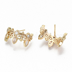 真鍮マイクロペーブクリアキュービックジルコニアスタッドピアス  ニッケルフリー  クラウン  18KGP本金メッキ  9.5x18mm  ピン：0.7mm&nbsp;KK-T062-42G-NF