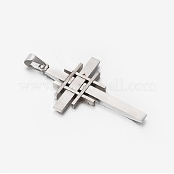 変色しにくい304ステンレススチール製クロスペンダント  ステンレス鋼色  58x35x3.5mm  穴：9x5mm&nbsp;STAS-M185-55P
