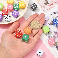 20個10色プラスチックペンダント  プラチナメッキ鉄ループ付き  サイコロ  ミックスカラー  26x21x16mm  穴：2.2mm  2個/カラー&nbsp;KY-CJ0001-56