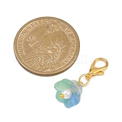 透明なガラスの花のペンダント装飾  亜鉛合金カニカン付き  ミックスカラー  27mm  12個/セット&nbsp;HJEW-JM04148