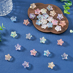 100 個の UV メッキ透明アクリルビーズ  虹色の  スター＆ちょう結び  ミックスカラー  19.5x20.5x14mm  穴：2.8mm&nbsp;OACR-TA0005-08