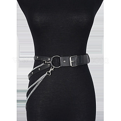 Black Imitation Leather Alloy Curb Chain Multi-Layered Tassel Waist Belly Chains for Women&nbsp;FS-WG2D7EC-01