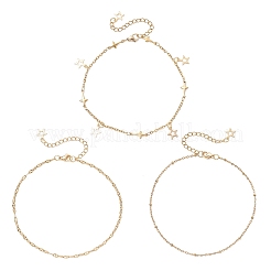 3Pcs 3 Styles 304 Stainless Steel Satellite Chain Dapped Chain Link Chain Anklets Set&nbsp;AJEW-AN00737