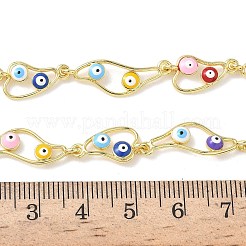 Brass Enamel Evil Eye Link Chain Necklaces&nbsp;NJEW-G183-01G-03