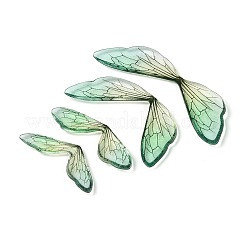 透明エポキシ樹脂製蝶の羽カボション3個  グリッターパウダー付き  アクアマリン  16.5x59.5x2mm&nbsp;RESI-N045-10