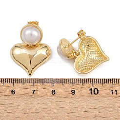 Brass ABS Plastic Pearl Heart Dangle Stud Earrings&nbsp;EJEW-L275-13G-02