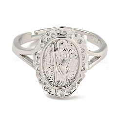 Oval with Saint Rack Plating Brass Adjustable Rings for Women&nbsp;RJEW-I105-03P-02
