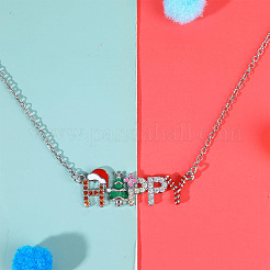 Alloy Enamel with Hyacinth Rhinestone Christmas Tree Word Happy Pendant Necklaces for Women&nbsp;FS-WG84419-01