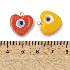 手作りナザールボンジュウランプワークペンダント  ハートチャーム  ミックスカラー  16.5~17x16~16.5x7.5~8.5mm  穴：1.6mm&nbsp;PALLOY-JF05643