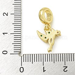 Rack Plating Brass Pave Colorful Cubic Zirconia Bird European Dangle Charms&nbsp;KK-Z067-48G